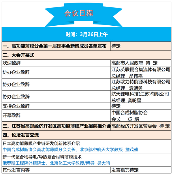 關(guān)于召開(kāi)“2024 中國(guó)（高郵）國(guó)際高功能薄膜市場(chǎng)與技術(shù)發(fā)展高峰論壇”的通知