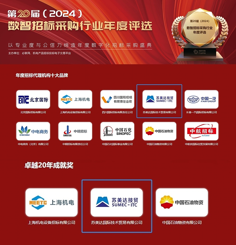 榜上有名！蘇美達技術(shù)公司招標領(lǐng)域再添新榮譽
